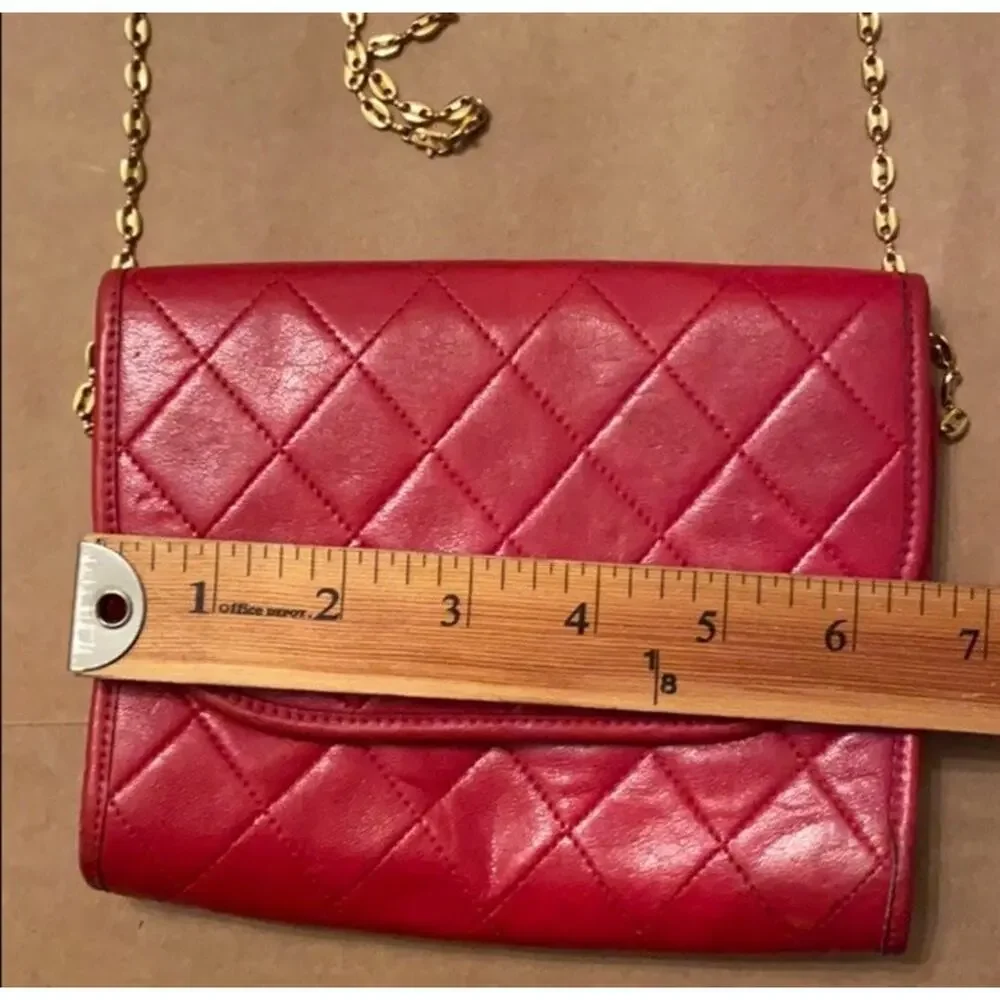 Authentic CHANEL Matelasse Mini Chain Shoulder Bag Red Leather